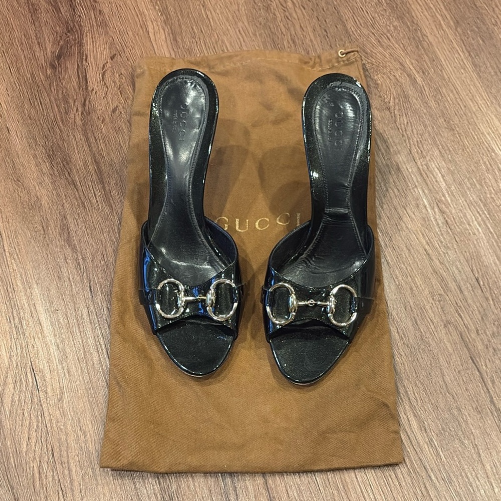 Gucci Patient Leather Heeled Mules